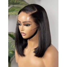 ​100% Natural  Frontal DD Bob Virgin Human Hair Wig – Straight Natural Black, Easy Install